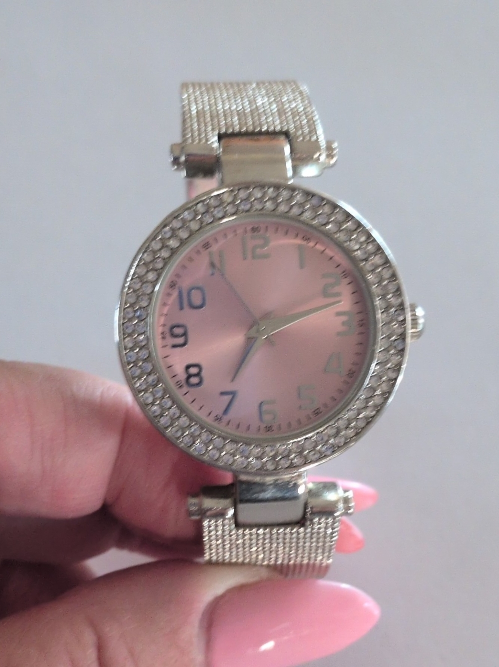 Silver Crystal Bezel Pink Dial Women's Fashion Watch